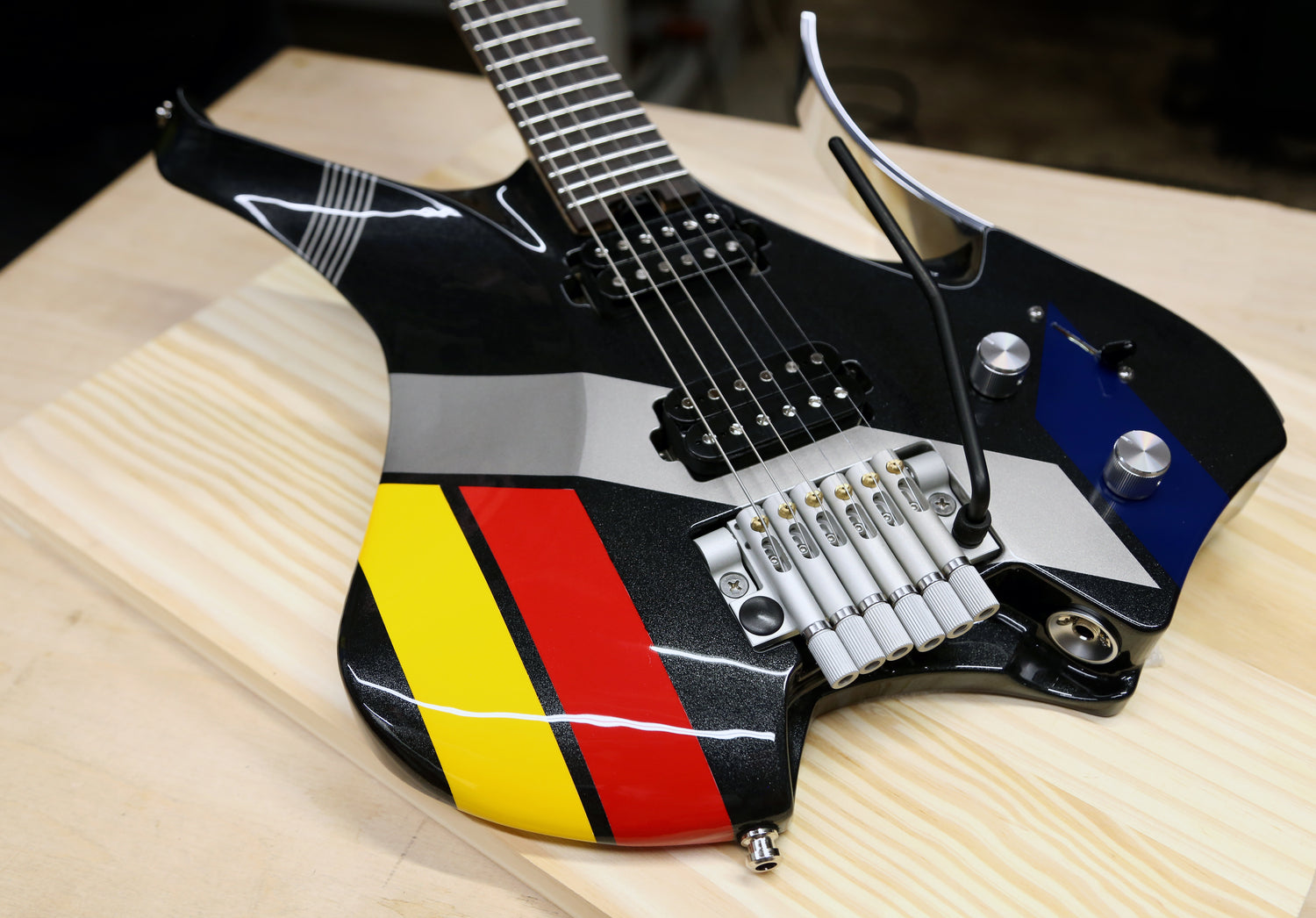 Dean Gordon Guitars Cadillac CTS inspired Virtus Headless guitar.