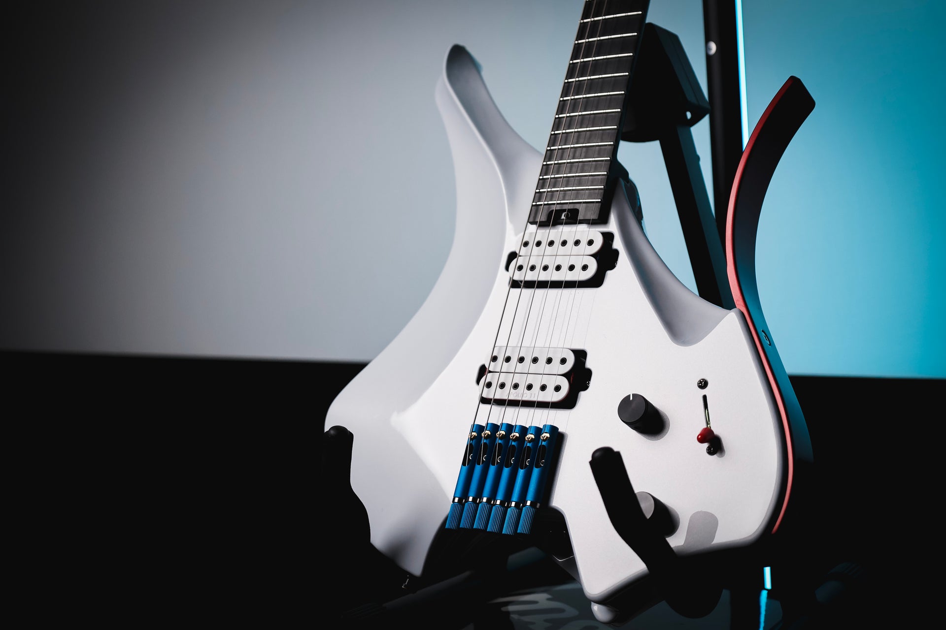 Load video: Custom ergonomic electric guitar demo video showing balanced posture and modern playability