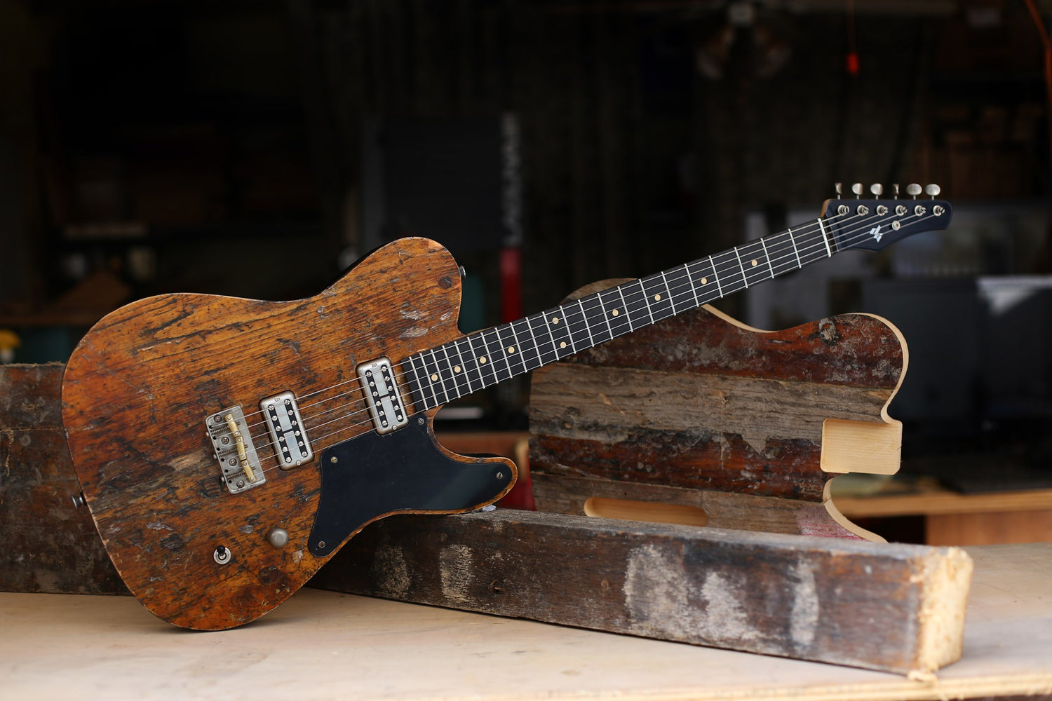 Dean Gordon Chelsea Hotelecaster made of civil war era pine from the Chelsea hotel in NYC.